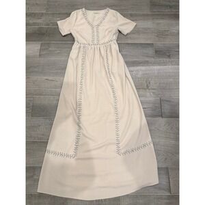 Polagram Maxi Dress Womens Small Cream Embroidered Boho V-Neck Empire Good